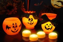 4 Pack Battery Operated Timer Halloween LED Pumpkin Lights with Remote, Flame…