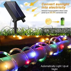 Solar RGB Rope Lights Outdoor Waterproof LED PVC Tube Fairy String Garden Decor