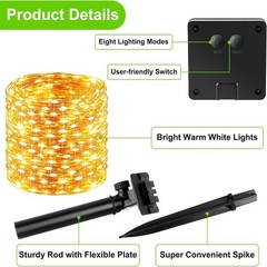 Solar String Lights, 72Ft 200 LED Solar Fairy Lights with 8 Modes & Waterproof