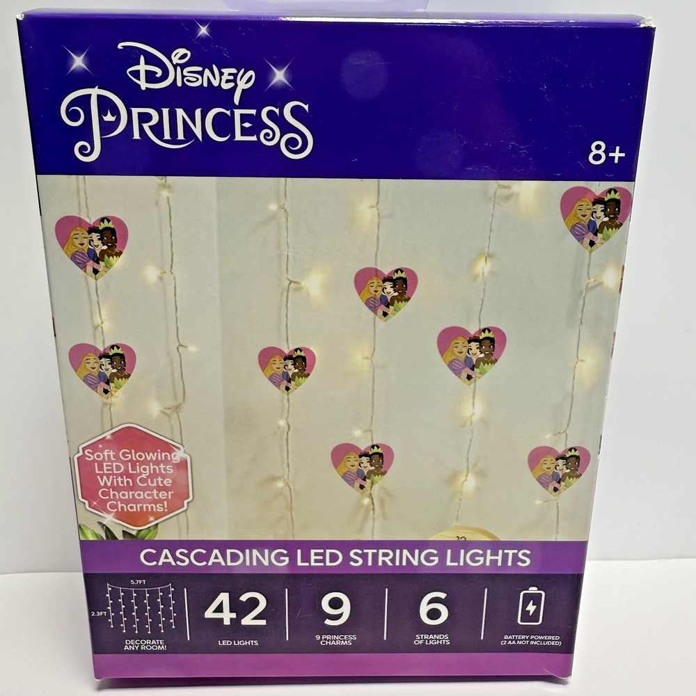 Disney Princess Curtain LED String Lights Heart Rapunzel, Snow White, Tiana NEW
