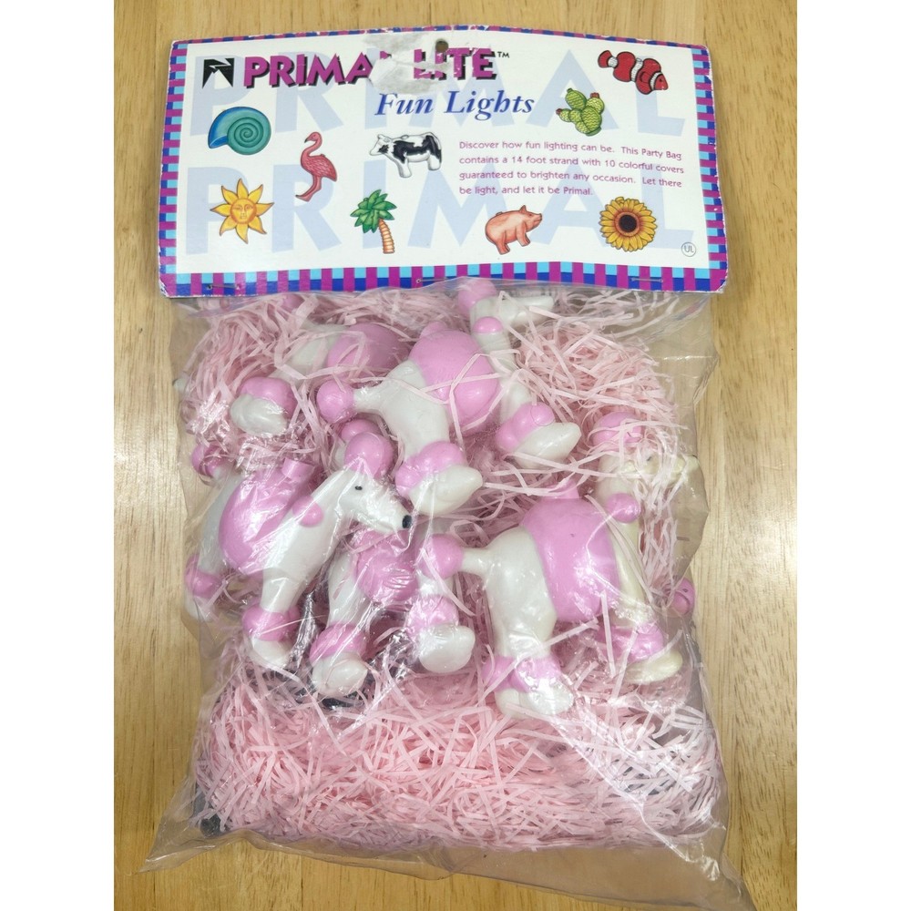VTG Primal Lite Poodle String Lights Pink 1995 Retro Kitsch 14 ft Deadstock NOS