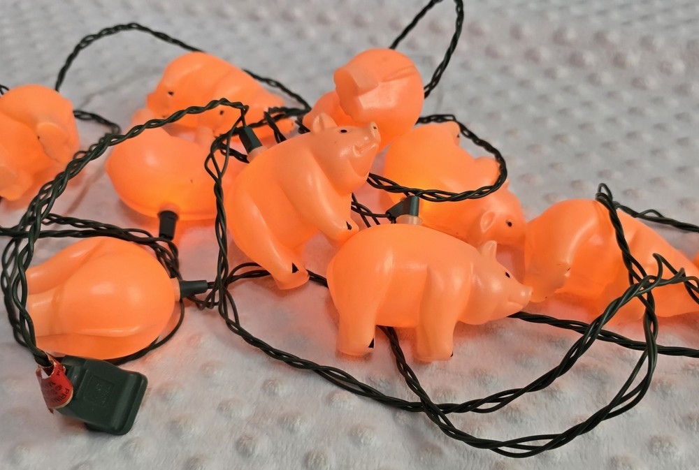 Vintage Farm Pig 14’ String Light Set Blow Mold Primal Lite Pack O Piggie 1990