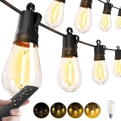 50Ft Waterproof and Dimmable Outdoor String Lights with 15 S14 Edison Bulbs
