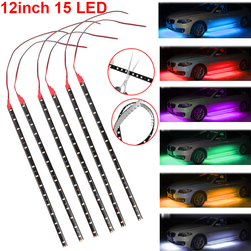 6PCS 12V 12″ 1FT 15SMD Flexible LED Strip Light Waterproof For Car Truck Boat US