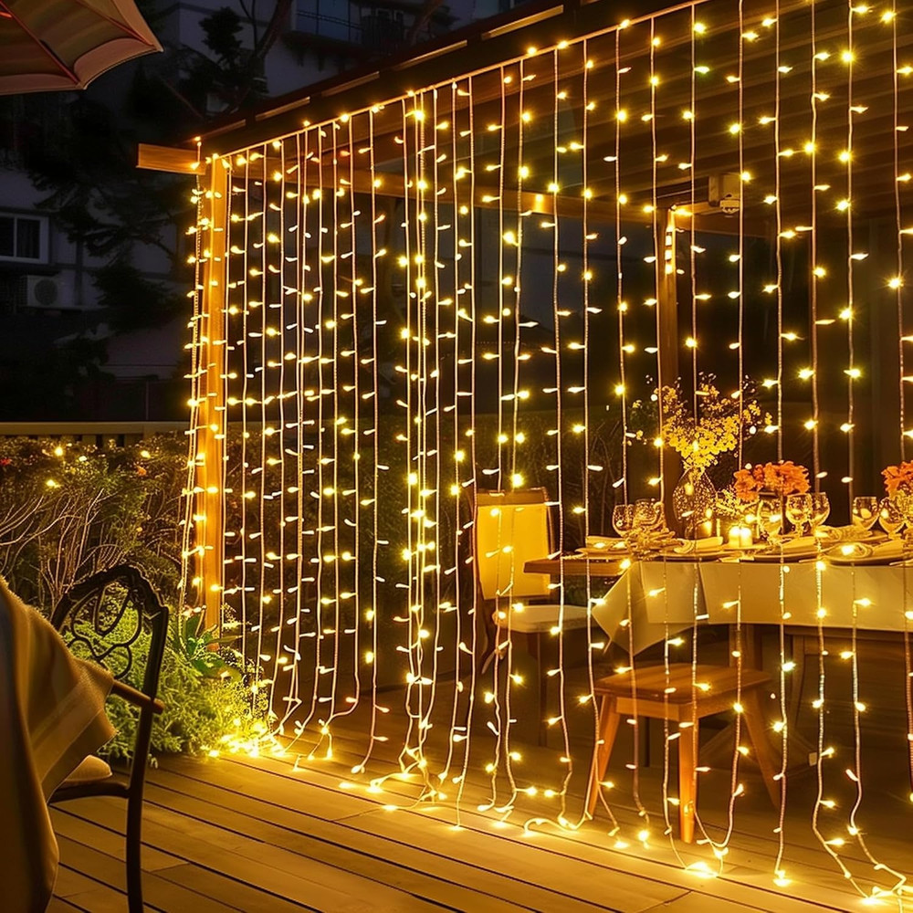 300 LED Curtain String Lights Warm White Window Wall Party Decor Plug In Set