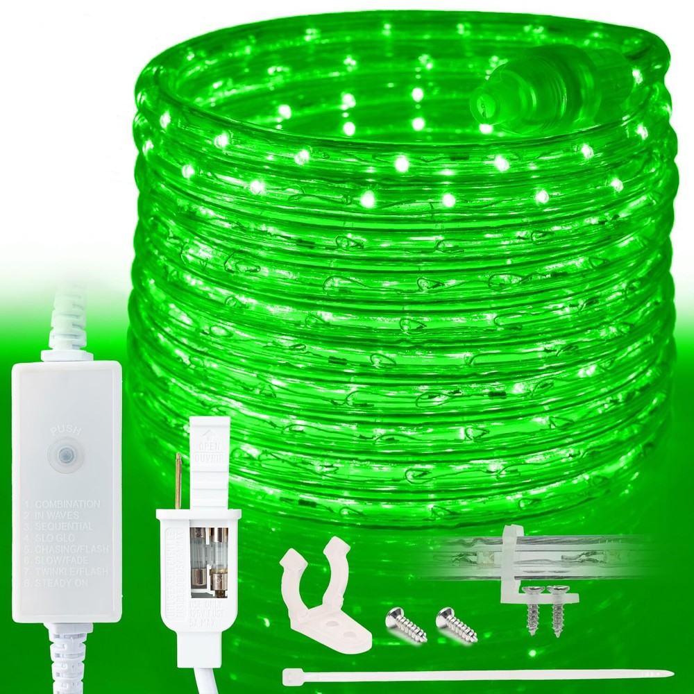 Green 8-Mode LED Outdoor Waterproof Rope Light 10′ 25′ 50′ 100′ 150′ 300′ ft