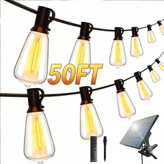 Solar String Lights 100FT, ST38 Shatterproof Bulbs Waterproof for Patio Garden