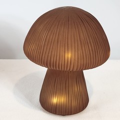 ANTHROPOLOGIE Large 8″H Brown Glass Mushroom Light-Up Lamp Woodsy Garden Fairy