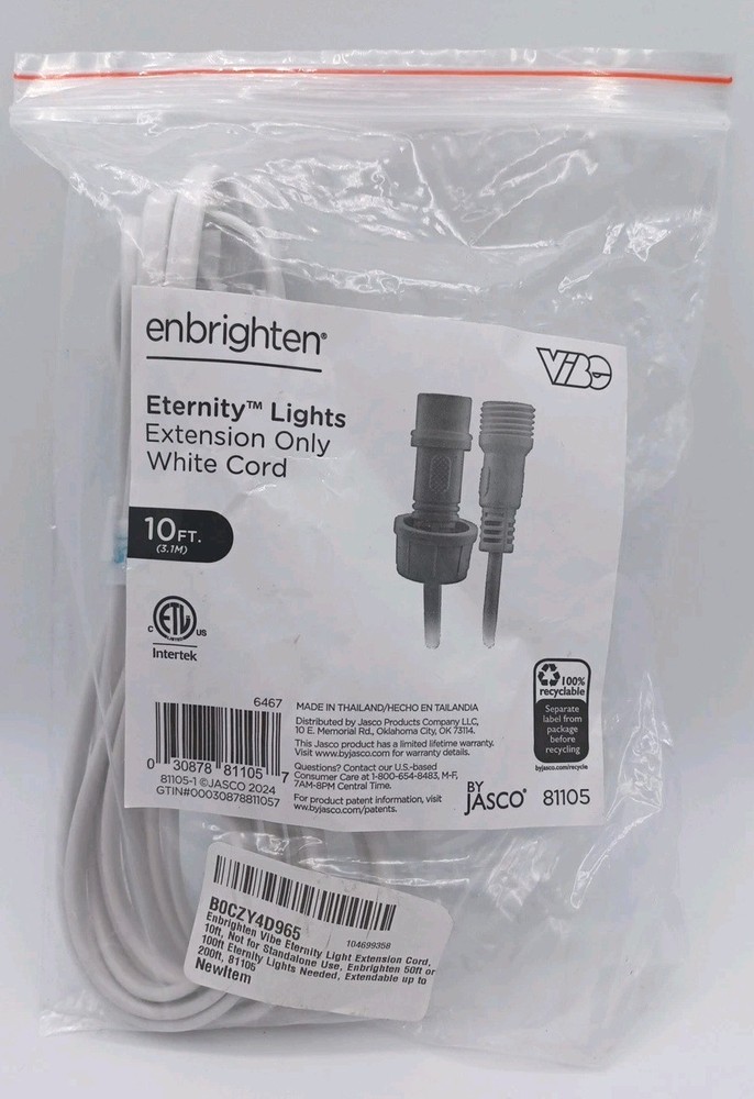 Eternity Light Extension White Cord, 10ft, Not for Standalone Use, Enbrighten ✅