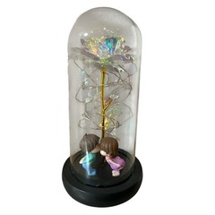 Galaxy Rose in Glass Dome w/ Kissing Couple LED Fairy Lights Romantic Gift Decor