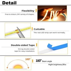 5V 12V 24V COB LED Strip Light 3mm 5mm 8mm Flexible Tape Cabinet Kitchen Lights