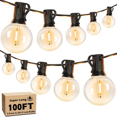 100FT LED Outdoor String Lights Patio Light with 52 Shatterproof G40 Dimmable Gl