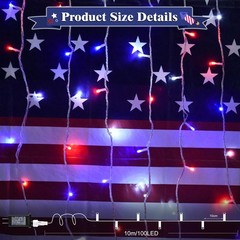 Red White and Blue Lights Outdoor, 32Ft 100 LED Patriotic String Lights for 4Th