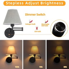 PULLCU Swing Arm Wall Lamp.Wall Mount Lamp Dimmable Switch.Plug In Wall Sconces