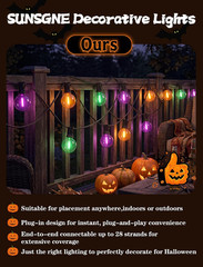 50FT Halloween String Lights with 25 G40 LED Orange Green Purple Bulbs | Plastic