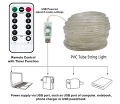 USB LED String Lights PVC Tube Rope LED Fairy Light Outdoor For DIY Party Decor