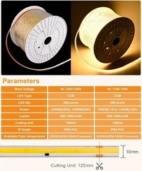 AC 110V High Voltage COB LED Strip Lights Waterproof Outdoor Indoor Cuttable