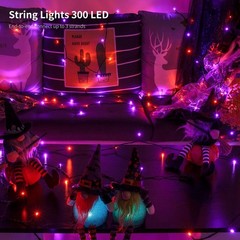 300 LED HALLOWEEN STRING LIGHTS 98FT PURPLE ORANGE WATERPROOF PLUG IN 8 MODES
