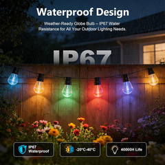 Outdoor String Lights, 150FT RGB+IC outside Light Dimmable Shatterproof LED Bulb