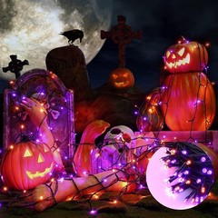 JOOMER ORANGE PURPLE HALLOWEEN LIGHTS 100FT 300 LED PLUG IN STRING LIGHTS