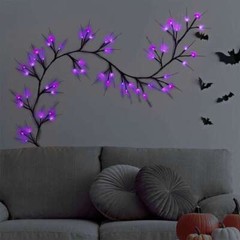 6 Ft Halloween Willow Vine Twig Garland with 54 LED Orange & Purple Lights, Pump