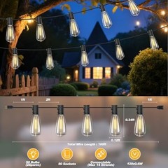 100FT LED Outdoor String Lights Waterproof, Edison Lights for Outside | with …