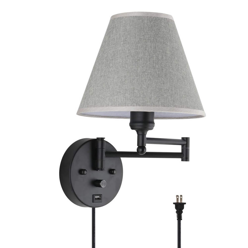 PULLCU Swing Arm Wall Lamp.Wall Mount Lamp Dimmable Switch.Plug In Wall Sconces