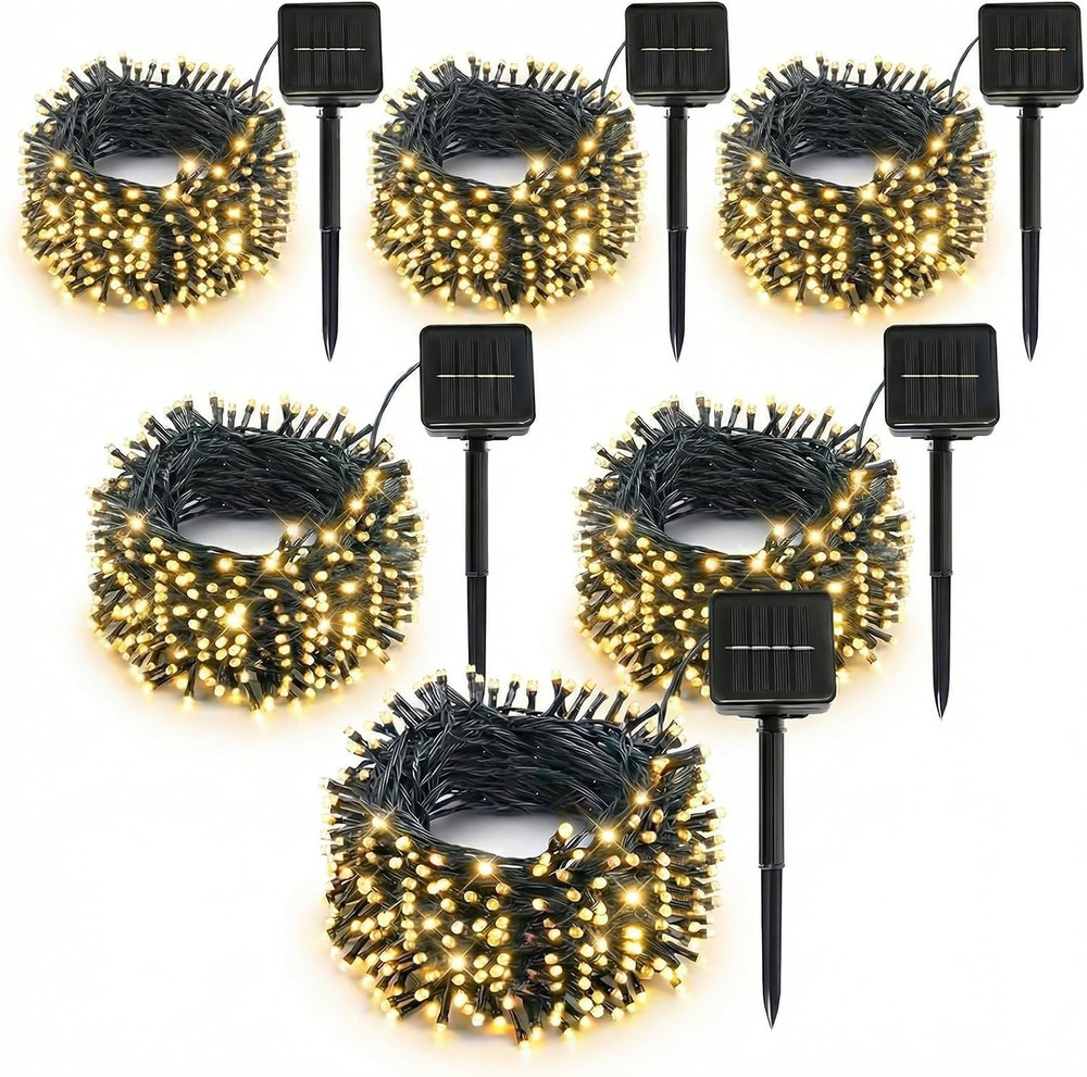 6-Pack Solar String Lights, 600 LED Extra-Long 236Ft Solar Christmas Lights Outd
