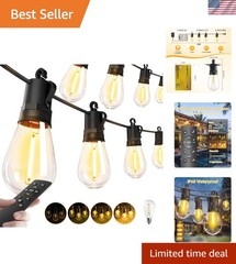 50Ft Waterproof and Dimmable Outdoor String Lights with 15 S14 Edison Bulbs