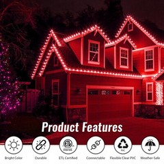 Red 16-Mode LED Strip Light, Outdoor Waterproof Connectable Lighting