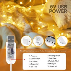 300 LED Fairy Curtain Lights, 9.8×9.8Ft USB Plug-in 8 Modes Christmas String
