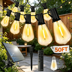 Solar String Lights 100FT, ST38 Shatterproof Bulbs Waterproof for Patio Garden