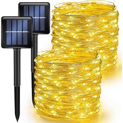 2-Pack 100LED Solar String Lights 8 Modes Copper Wire Waterproof Outdoor Lights