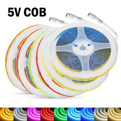 5V COB LED Strip Light 8mm 320LEDs/M High Density Flexible Tape White/Red/Blue