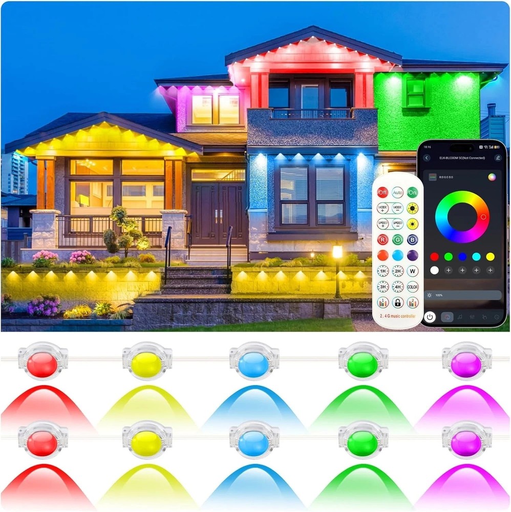 200Ft Permanent Outdoor Lights for House, App & Remote Control, RGB Smart Eaves