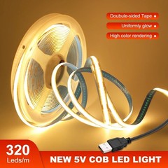 5V USB COB LED Strip Light 320 Leds Flexible Tape 8Mm PCB White/Red/Green/Pink/I