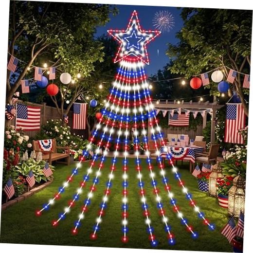 12 ft 4th of July Star Waterfall String Lights 250th Anniversary Independence
