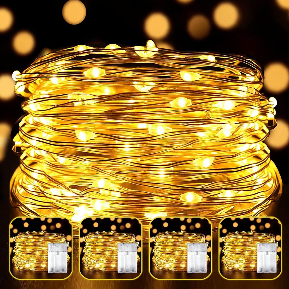 4 Pack Warm White 20 Ft 60 LED Fairy Lights Battery Operated