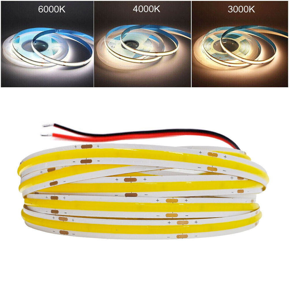 1m~10m COB Led Strip Flexible Tape Lights RF Remote Dimmable US EU Kit 12V 24V