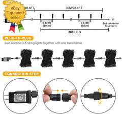 300 LED Halloween Lights Waterproof,99 FT String Lights with Timer | Purple & Or
