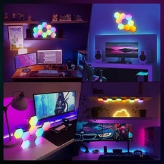 8 pc LED Hexagon Light Wall Panels Smart Sync RGB Remote+App+Wired Music Gaming