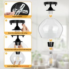 Beslowe Modern Semi Flush Mount Ceiling Light Clear Glass Shade Industrial