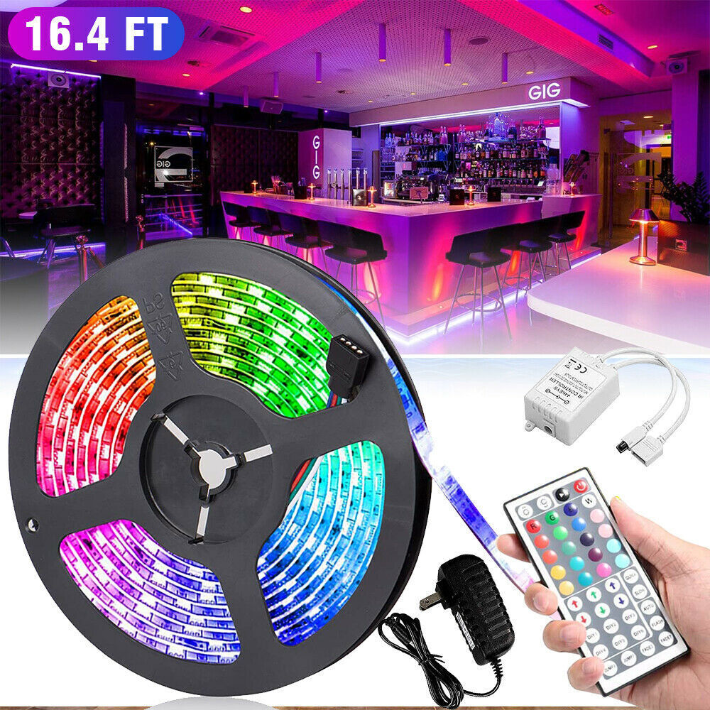 16.4FT RGB Led Strip Lights Waterproof Flexible with 44 Keys Remote 12V US Power