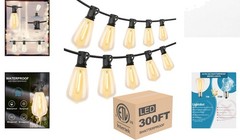 Art Deco LED Bistro String Lights – 300FT with 96 Vintage Bulbs, Waterproof