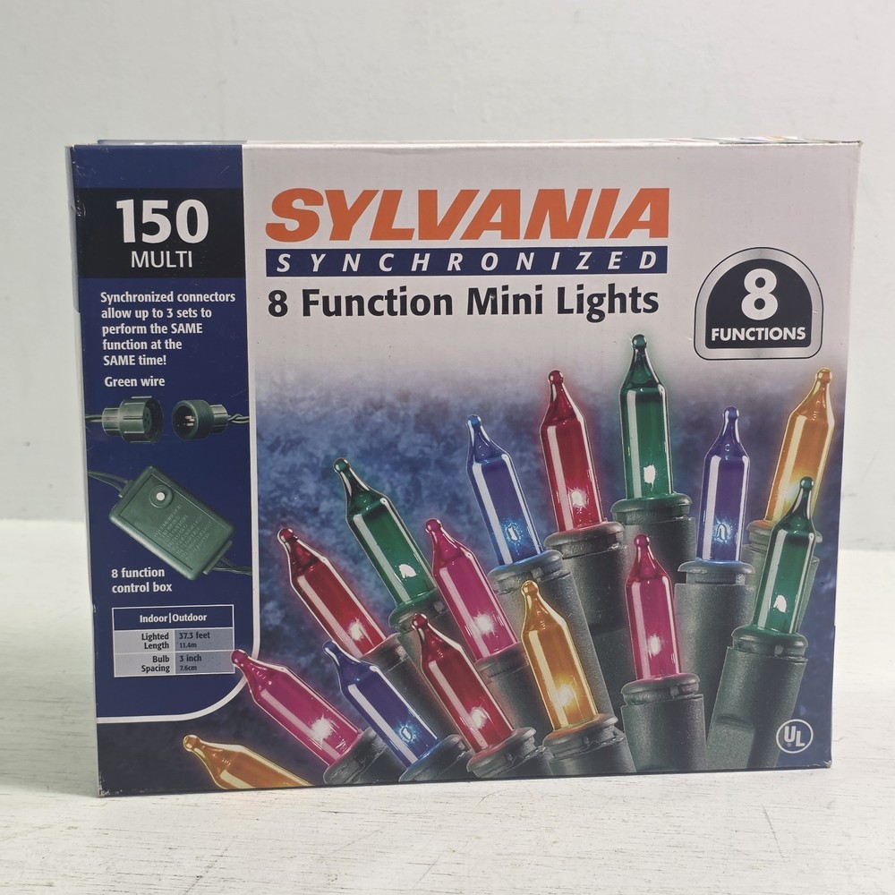 Sylvania Synchronized 150 Multicolor 8 Function Mini Lights Wire Christmas New!