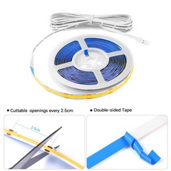 4000K 12V 3.3Ft COB LED Strip Lights Kit Touch Dimmable 36W Adapter Shelf