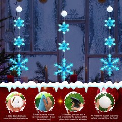 8 Pack Christmas Timer Snowflake Window Hanging Lights,Blue,Long
