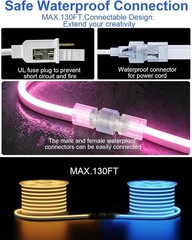 65.6ft RGB Neon Rope Light Commercial Grade 110V 120V Plug