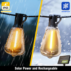 100FT Solar String Lights Outdoor Waterproof Patio w Remote Control 32 ST38 Bulb