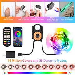 Motion Sensor LED Light Strip Indoor 19.68ft/6M, Under Bed Lights RGB Color C…